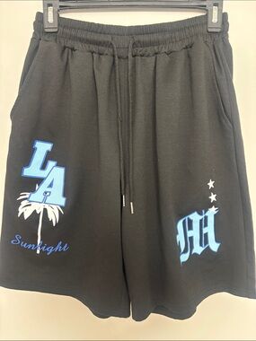 ROMWE Black Athletic Shorts with Blue LA Graphics